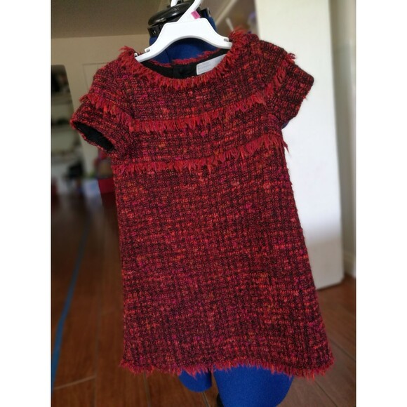 Zara Interview Pageant little Girls Red/Orange Cap Sleeve Long Tweed Dress Sz 6 - Picture 3 of 5